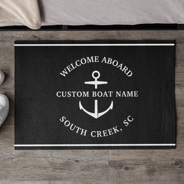 Modern Custom Boat Name Welcome Aboard Anchor Doormat (Creator Uploaded)