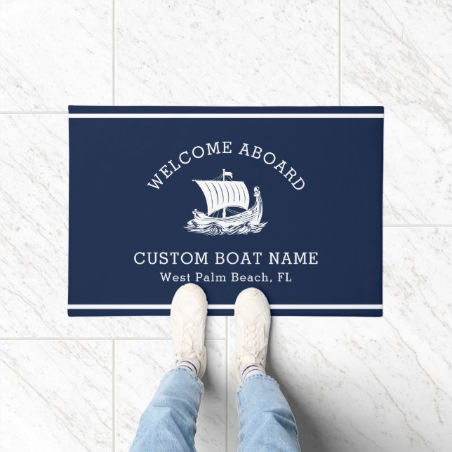 Modern Custom Boat Name Welcome Aboard Ship Logo Doormat (Indoor)