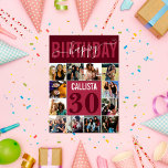 Modern Custom Burgundy Pink Red 12 Photo Birthday Card<br><div class="desc">This modern and cute birthday card is perfect for any friend. It features a 12 photo collage grid, handwritten cursive script typography, and two-toned burgundy red and burgundy pink colour blocks. The card says, "Happy Birthday, (Name), (Age)." It's fun, cool, unique, trendy, simple, minimalist, and girly; the perfect design to...</div>