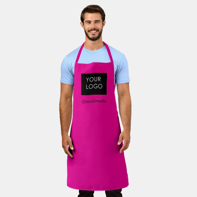 Modern Custom Business Logo Hot Pink Apron (Worn)