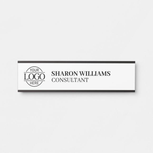 Modern Custom Business Logo Job Title Black White Door Sign (Front)