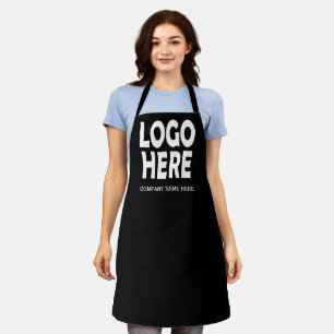 Modern custom business logo on black promotional  apron