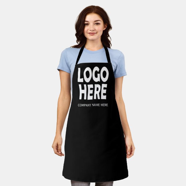 Modern custom business logo on black promotional  apron (Worn)