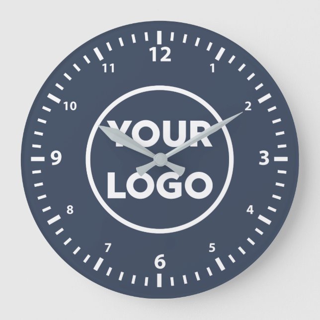 Modern Custom Business Logo on Navy Blue Large Clock (Front)