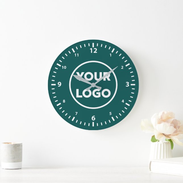 Modern Custom Business Logo on Teal Background Large Clock (Home)