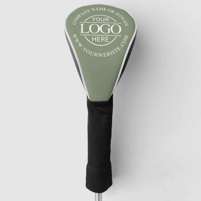 Modern Custom Business Logo Sage Green Branded  Golf Head Cover (Front)