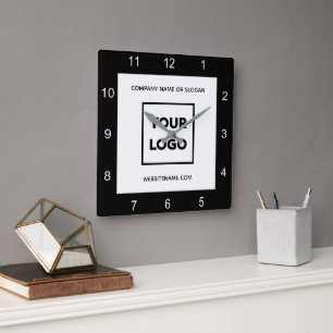 Modern Custom Business Logo Text Black White Square Wall Clock