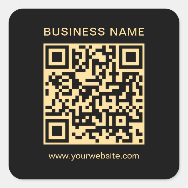 Modern Custom Business QR Code Black and Gold Square Sticker (Front)