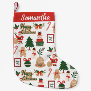 Modern Custom Christmas Santa and Tree Pattern Small Christmas Stocking