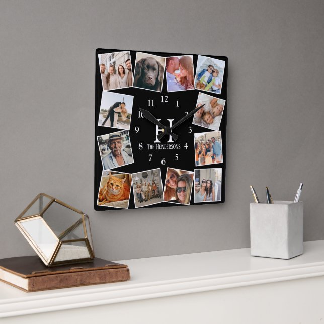 Modern Custom Colour Photo Collage| Create Your Ow Square Wall Clock (Office)