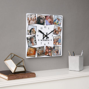 Modern Custom Colour Photo Collage Create Your Ow Square Wall Clock