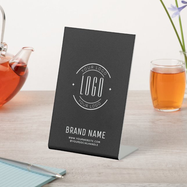 Modern custom company logo business branded pedestal sign (In SItu)