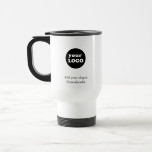 Modern Custom Company Logo Slogan White  Travel Mug