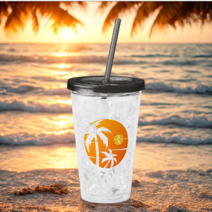Modern Custom Couple Name Letter Palm Tree Acrylic Tumbler