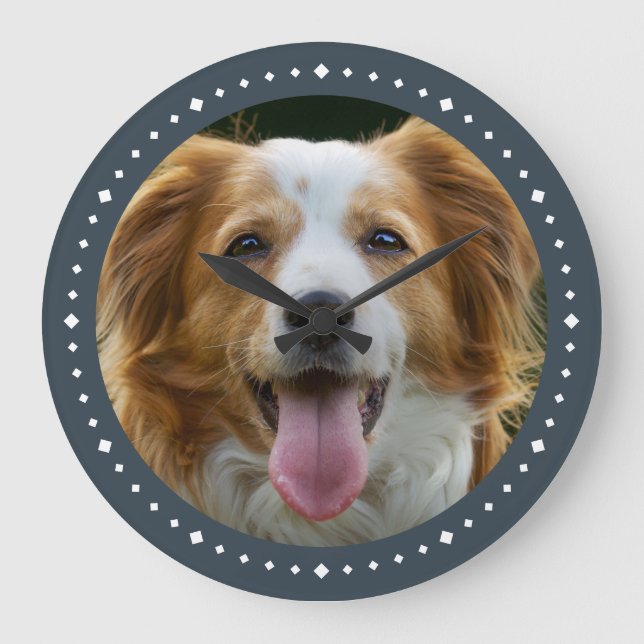 Modern Custom Dog Photo Dark Grey Large Clock (Front)