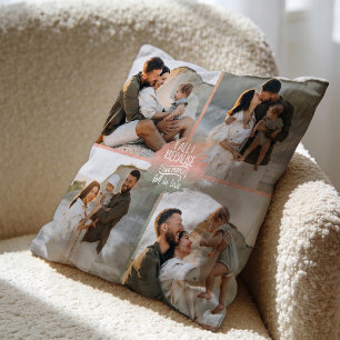 Modern Custom Double-Sided Family 4 Photo Collage Cushion