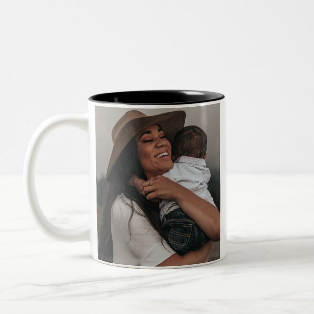Modern Custom Double Sided Two Full Photo Two-Tone Coffee Mug (Left)