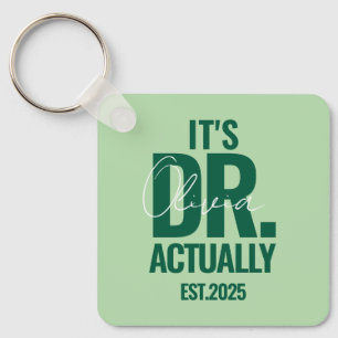 Modern Custom Dr. Name Date Dark Green Button Key Ring