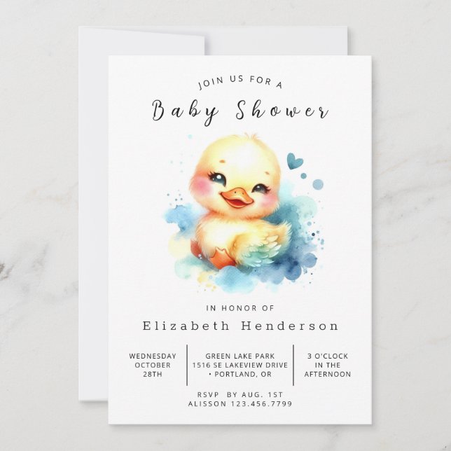 Modern Custom Duck Baby Shower Invitation (Front)