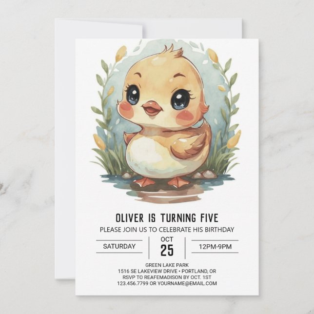 Modern Custom Duck Birthday Invitation (Front)