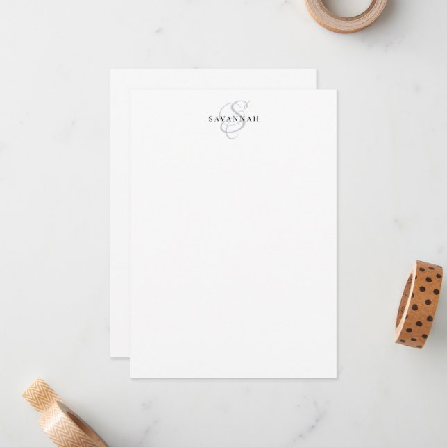 Modern Custom Elegant Script Monogram Blush Blue Card (Front/Back In Situ)