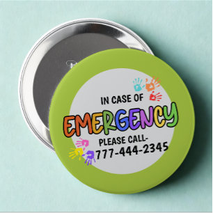 Modern Custom Emergency Id Number Colourful Hand 10 Cm Round Badge