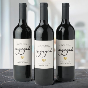 Modern Custom Engagement Party Gold Heart Wine Label