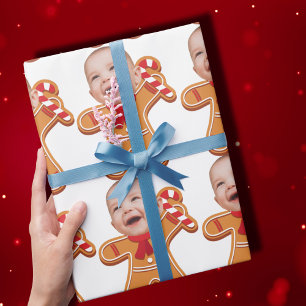 Modern Custom Face Photo Gingerbread Xmas baby Wrapping Paper