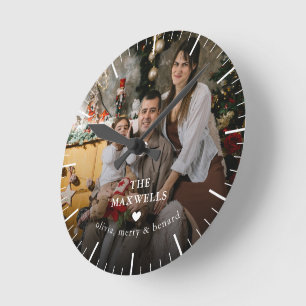 Modern Custom Family Baby Photo Heart  Round Clock