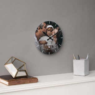 Modern Custom Family Baby Photo Heart Round Clock