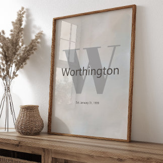 Modern Custom Family Last Name Wall Art Neutral 