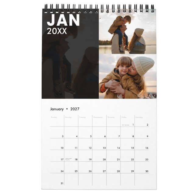 Modern Custom Family Photo Calendar Grey (Jan 2027)