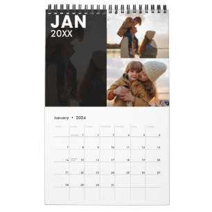 Modern Custom Family Photo Calendar Grey