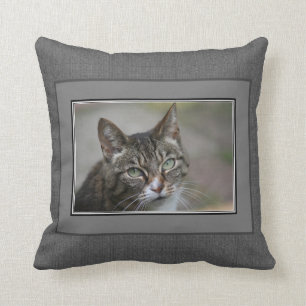 Modern custom family photo dark grey burlap cushion