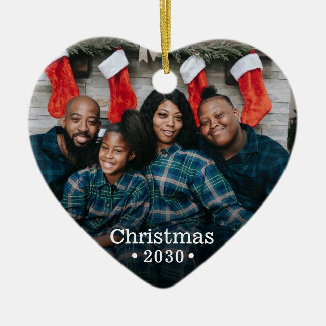 Modern Custom Family Photo Heart Ceramic Tree Decoration (Front)