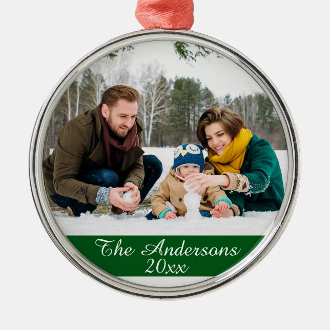 Modern Custom Family Photo Silver Metal Tree Decoration (Front)
