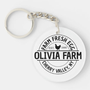 Modern Custom Farm Name Egg Dealer Address Key Ring