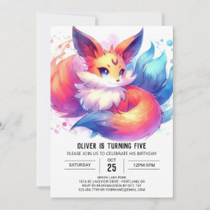 Modern Custom Fox Birthday Invitation