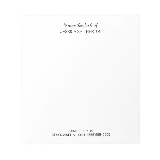 Modern Custom From Desk Name Contact Information Notepad (Front)