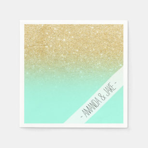 Modern custom gold ombre turquoise block napkin