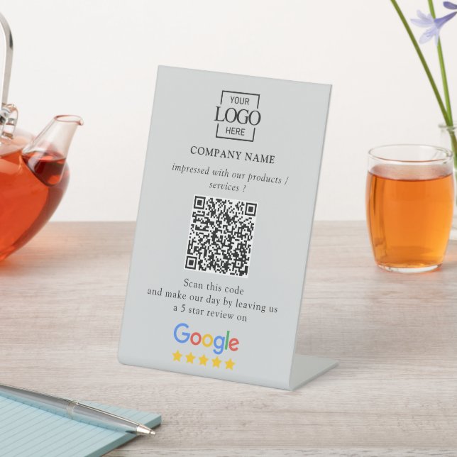 Modern Custom Google Reviews QR Code Business Logo Pedestal Sign (In SItu)