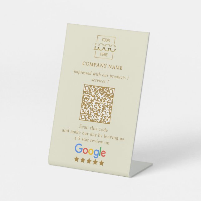 Modern Custom Google Reviews QR Code Business Logo Pedestal Sign (Front)