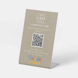 Modern Custom Google Reviews QR Code Business Logo Pedestal Sign