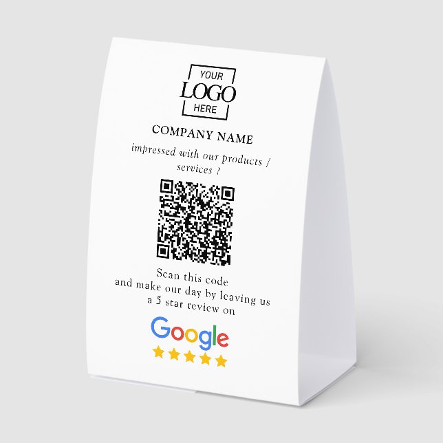 Modern Custom Google Reviews QR Code Tabletop Sign (Front)