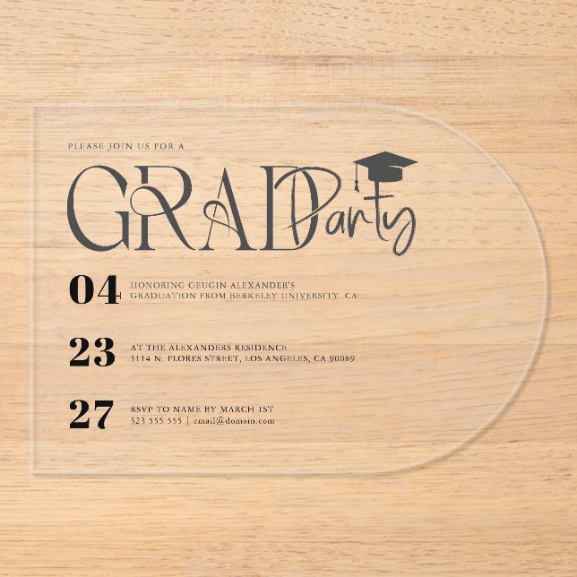 Modern Custom Graduation Party Invite Acrylic Invitations (Front)