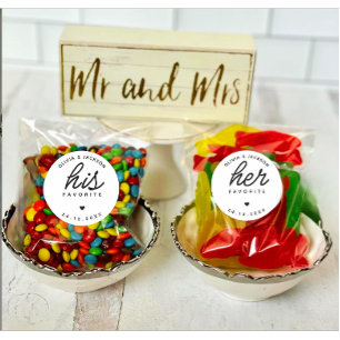 Modern Custom His Favourite Wedding Black Text Classic Round Sticker