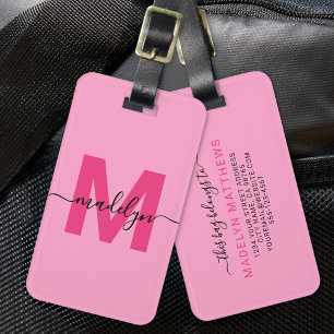 Modern Custom Hot Pink Monogram  Luggage Tag