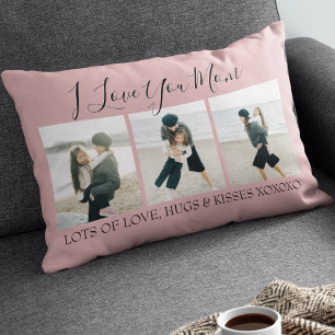 Modern Custom I Love You Mom   3 Photo Lumbar Cushion