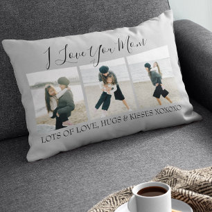 Modern Custom I Love You Mum 3 Photo Lumbar Cushion