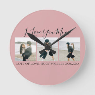 Modern Custom I Love You Mum   3 Photo Round Clock